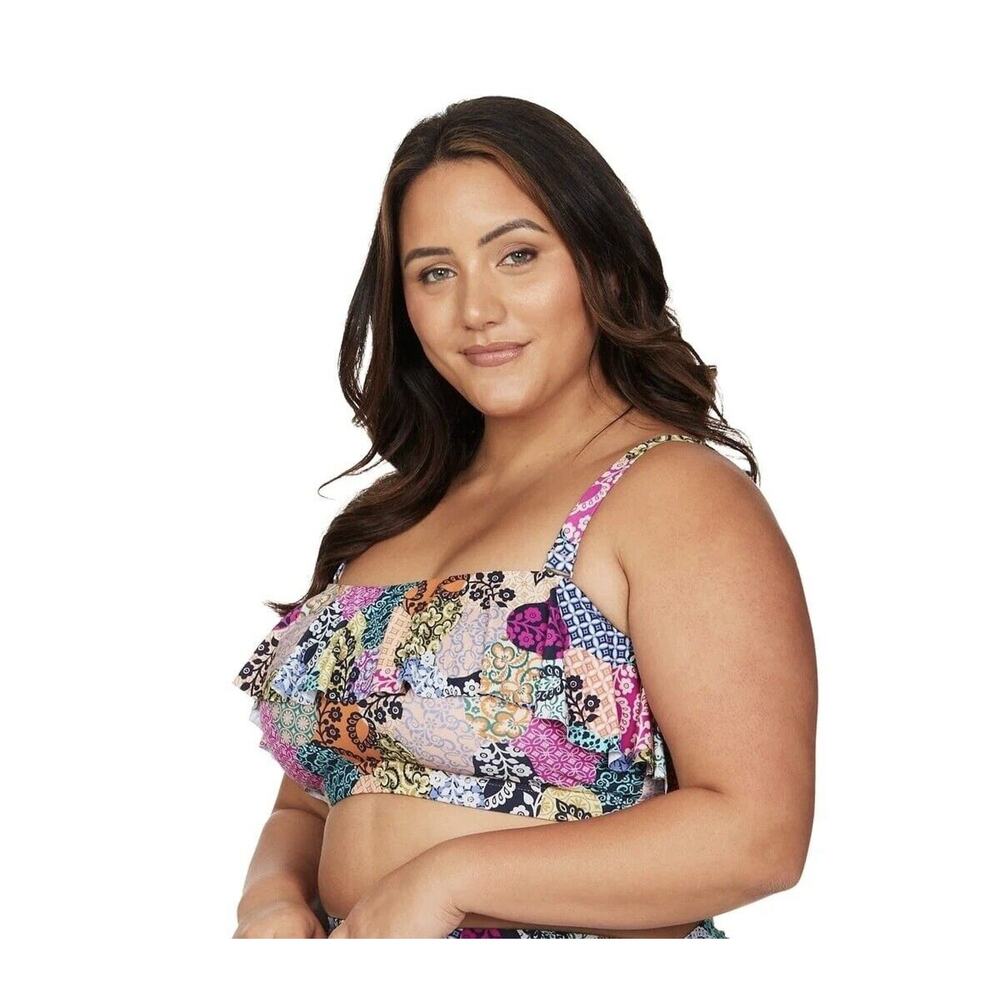 Artesands Salmagundi Multi Vermeer Bikini Top Size 14 Multicolored Ruffle NWT